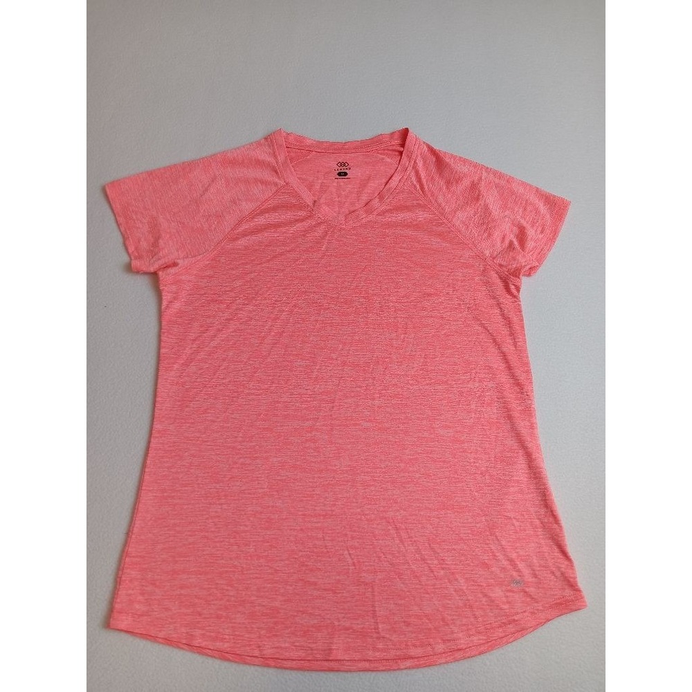 LEG3ND Womens M Coral Pink V-Neck Athletic Top Short Sleeve Activewear Tee